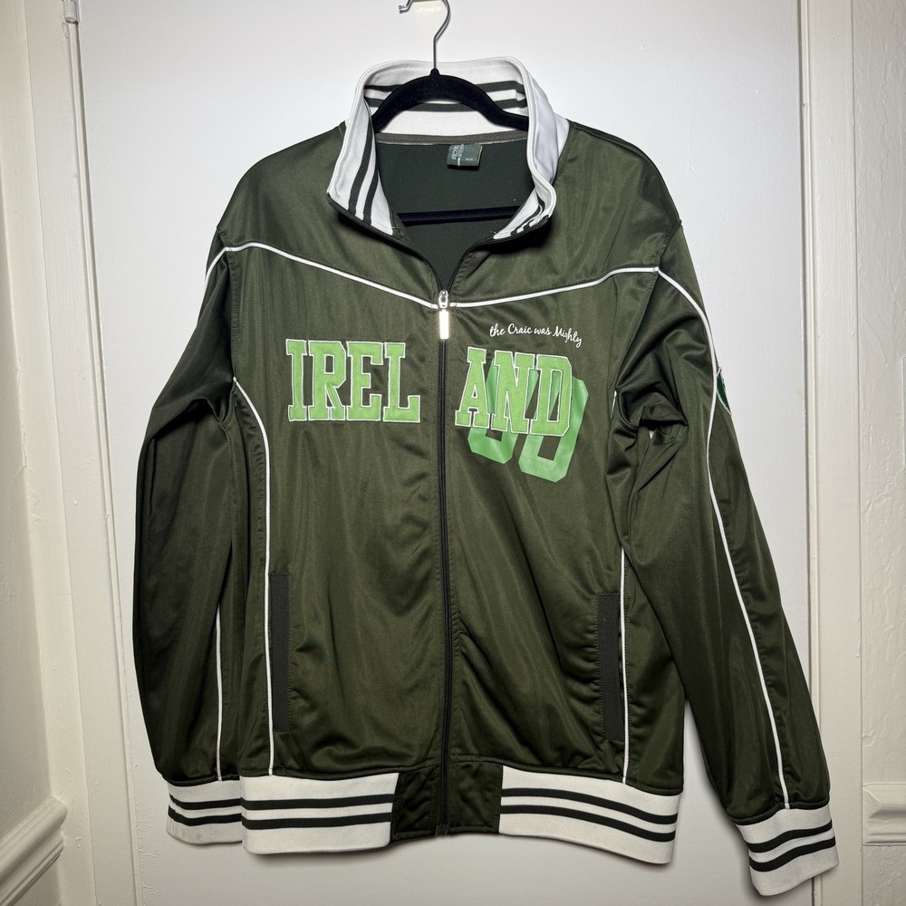 Retro Irish Men's 2XL Full Zip Jacket Ireland Embroidered Green Y2K Streetwear